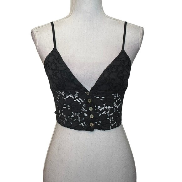 Urban Outfitters Dark Gray Lace Button-Front Spaghetti Strap Cropped Cami XS - Picture 2 of 10